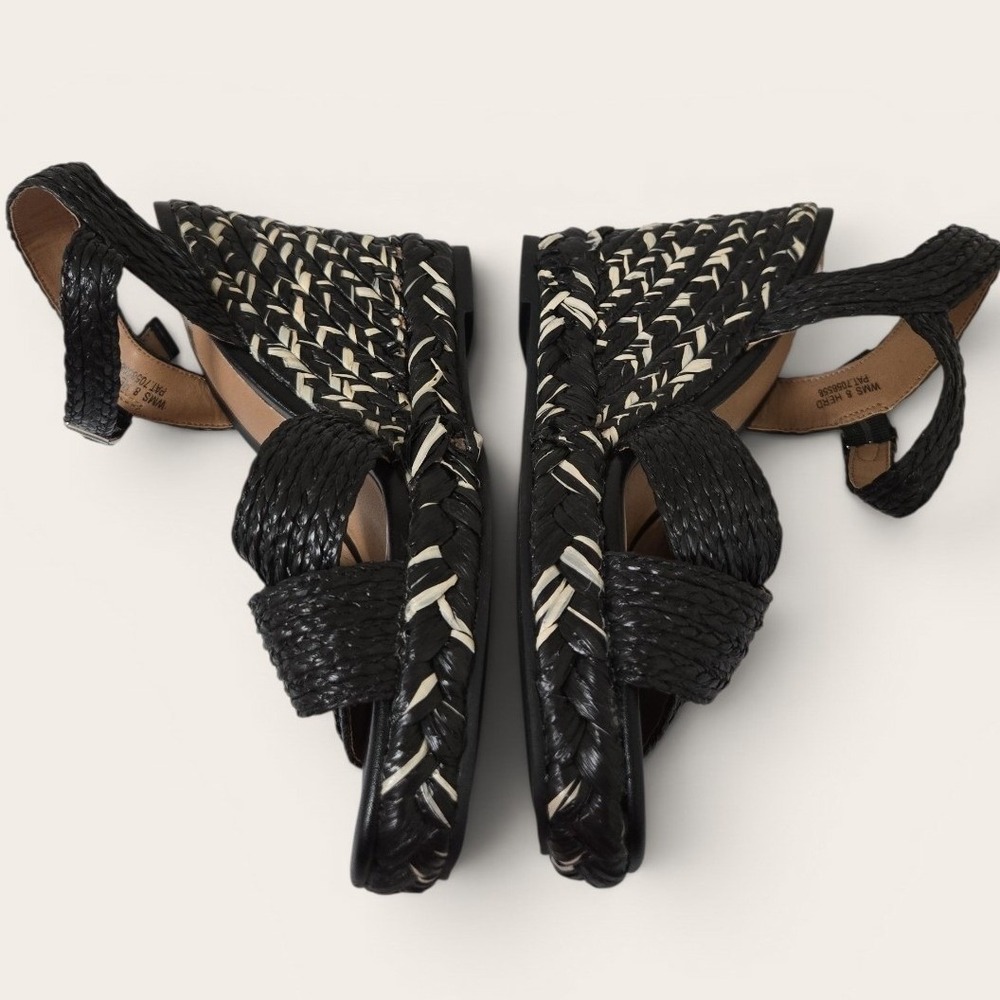DV‎ Dolce Vita Herd Black Cream Woven Braided 5" Wedge Sandals Womens 8 Strap - Picture 2 of 6